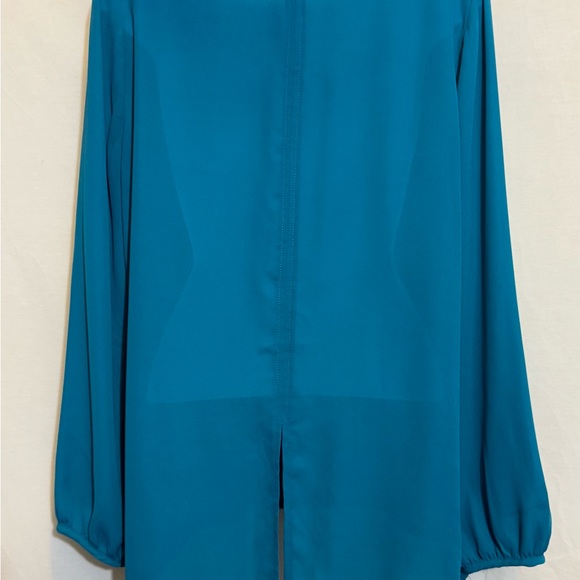 C-197 Ya Los Angeles Teal Embroidered Lace High Low Long Sleeve Blouse Size L - Picture 6 of 14